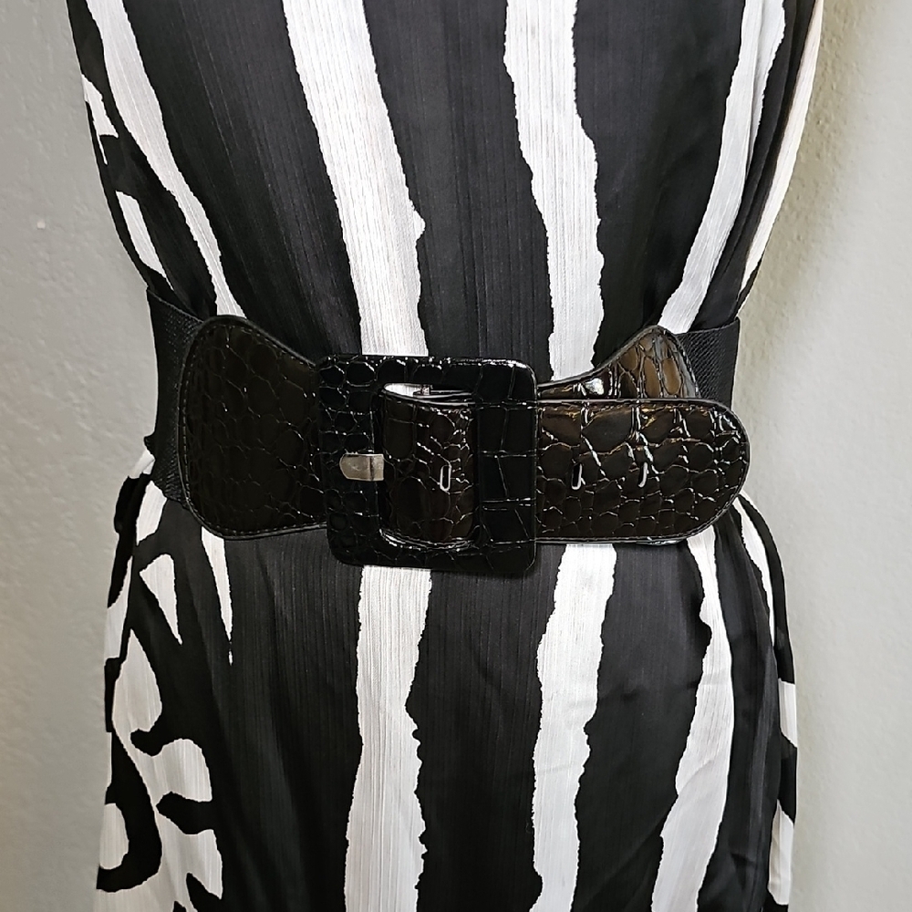 NWT Papaya Monochrome Striped Mini Dress With Belt - Womens Size Medium - Picture 3 of 7